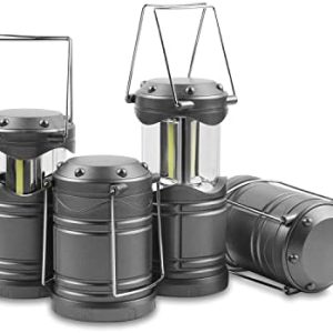 Lichamp LED Camping Lantern, 4 Pack Battery Powered Flashlight for Power Outages, Portable Collapsible Hanging Light Essential for Home, Outdoor, Emergency Lamp Survival Kit Gear for Hurricane, Gray